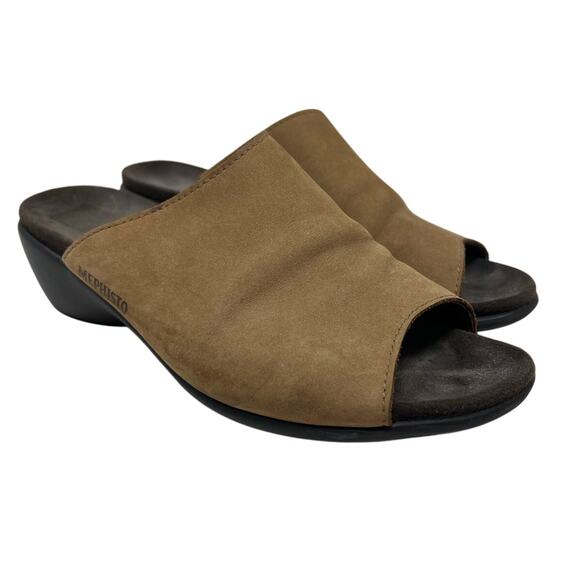 Mephisto Genuine Leather Slide Comfort Sandals In Beige 38/8 - Picture 1 of 8